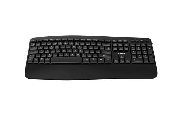Canyon HKB-W6, 2v1 bezdrôtová klávesnica, ergonomická s opierkou, vodeodolná, 104 klávesov, US, čierna CNS-HKBW6