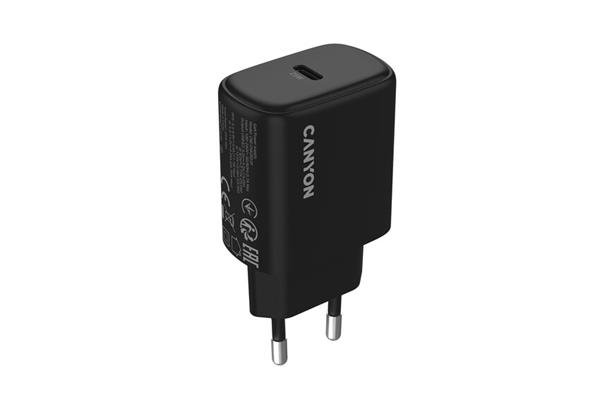 Canyon OnCharge 250, univerzálna nabíjačka do steny, 1x USB-C, PD 25W, čierna CNE-CHA250-11