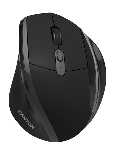 Canyon OnClick 17, ergonomická bezdrôtová optická myš, USB prijímač, 6 tlačidiel, 800/1200/1600 DPI, čierna CNE-CMSW17B