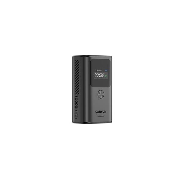 Canyon OnPower 130, Powerbank, 10.000 mAh, displej, in: USB-C, out: 2x USB-C PD 30W / USB-A, hodiny/budík/p CNS-CPB130DG