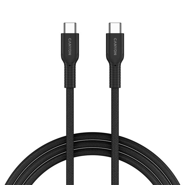 Canyon OnWire CCAP60CL, kábel nab. a synchr., USB-C / USB-C, 60W PD, 480Mbps, opletený, 1 m, čierny CND-CCAP60AB10B