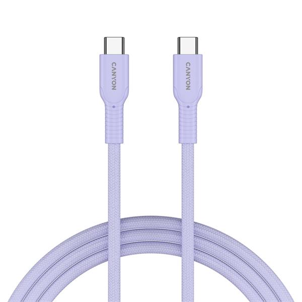 Canyon OnWire CCAP60CL, kábel nab. a synchr., USB-C / USB-C, 60W PD, 480Mbps, opletený, 1 m, fialový CND-CCAP60AB10PU