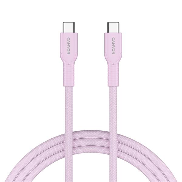 Canyon OnWire CCAP60CL, kábel nab. a synchr., USB-C / USB-C, 60W PD, 480Mbps, opletený, 1 m, ružový CND-CCAP60AB10PK