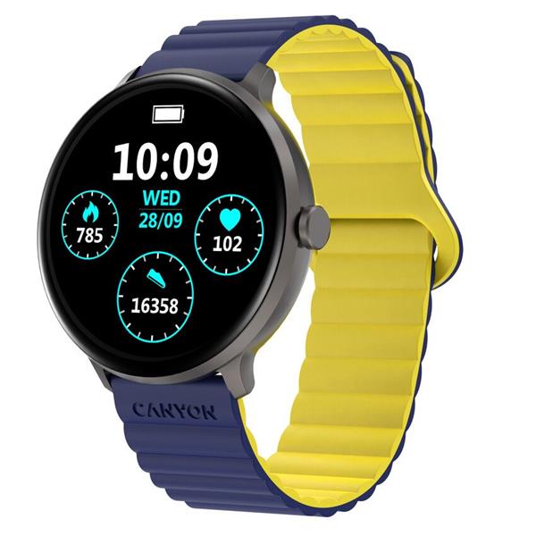 Canyon SW-69, Jacky, smart hodinky, BT, fareb. LTPS displej 1,3", vodotes. IP68, 25 športov, modro/žlté CNS-SW69BL