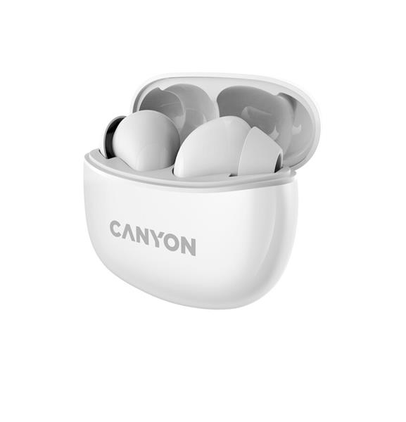 Canyon TWS-5, True Wireless Bluetooth slúchadlá do uší, USB-C nabíjanie, nabíjacia stanica v kazete, biele CNS-TWS5W