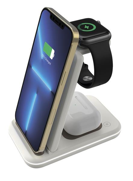 Canyon WS-304, 3v1, bezdrôtová Qi nabíjacia stanica pre 3 zariadenia simultánne, biela CNS-WCS304CL