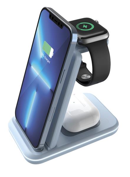 Canyon WS-304, 3v1, bezdrôtová Qi nabíjacia stanica pre 3 zariadenia simultánne, modrá CNS-WCS304BL