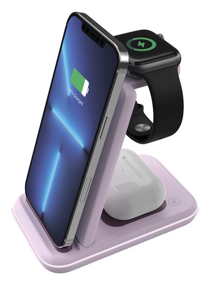 Canyon WS-304, 3v1, bezdrôtová Qi nabíjacia stanica pre 3 zariadenia simultánne, ružová CNS-WCS304IP