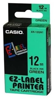 Casio originál páska do tlačiarne štítkov, Casio, XR-18GN1, čierny tlač/zelený podklad, nelaminovan