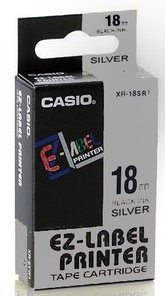 Casio originál páska do tlačiarne štítkov, Casio, XR-18SR1, čierny tlač/strieborný podklad, 18mm