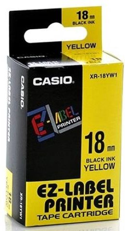 Casio originál páska do tlačiarne štítkov, Casio, XR-18YW1, čierny tlač/žltý podklad, nelaminovaná,