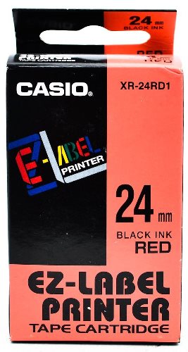 Casio originál páska do tlačiarne štítkov, Casio, XR-24RD1, čierny tlač/červený podklad, nelaminova