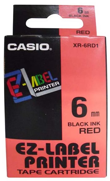 Casio originál páska do tlačiarne štítkov, Casio, XR-6RD1, čierny tlač/červený podklad, nelaminovan