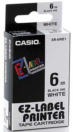 Casio originál páska do tlačiarne štítkov, Casio, XR-6WE1, čierny tlač/biely podklad, nelaminovaná,