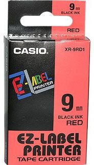 Casio originál páska do tlačiarne štítkov, Casio, XR-9RD1, čierny tlač/červený podklad, nelaminovan