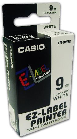 Casio originál páska do tlačiarne štítkov, Casio, XR-9WE1, čierny tlač/biely podklad, nelaminovaná,