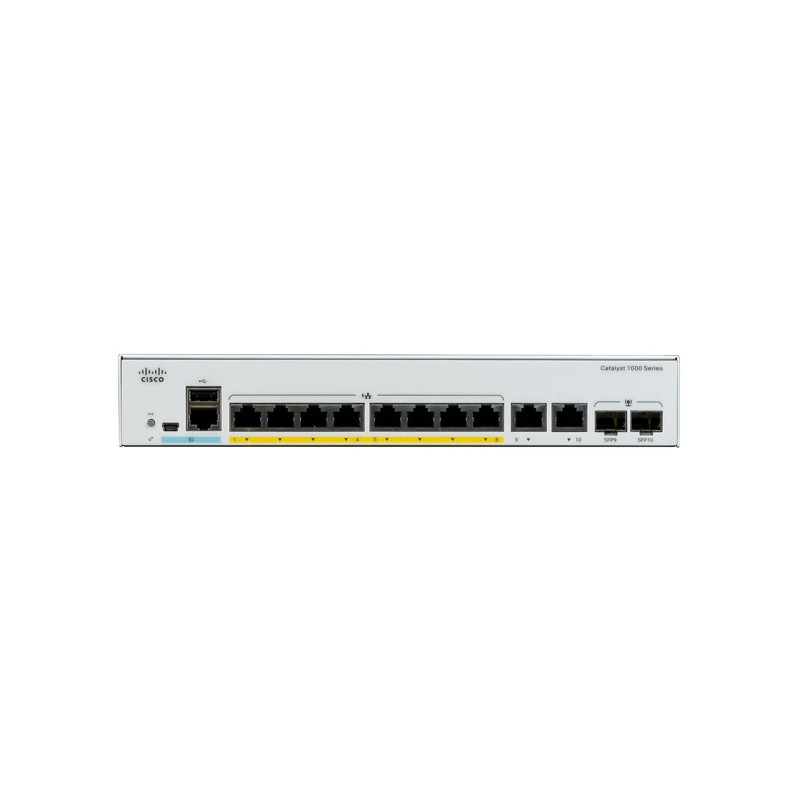 Catalyst C1000-8T-2G-L, 8x 10/100/1000 Ethernet ports, 2x 1G SFP and RJ-45 combo uplinks C1000-8T-2G-L-RF