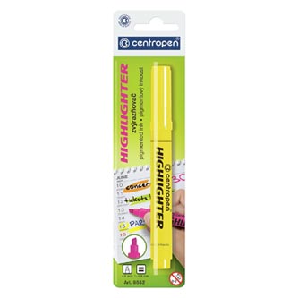 Centropen, zvýrazňovač 8552, žltý, 20ks, 1-4,6mm, cena za 1ks 246510112
