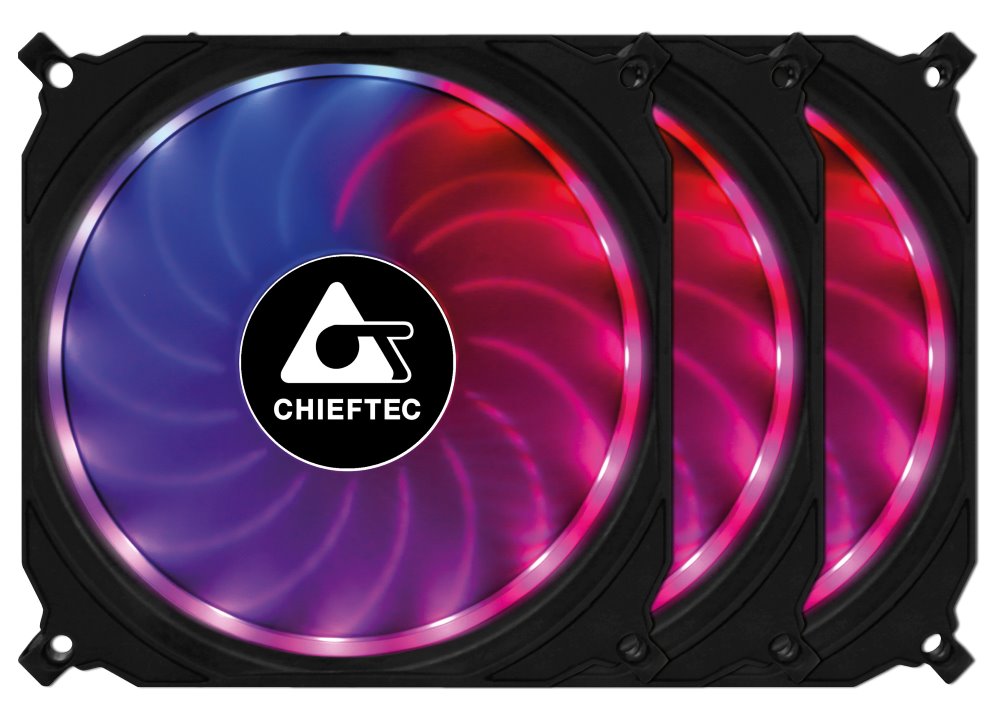 CHIEFTEC sada ventilátorů Tornado / 3x 120mm fan / RGB LED / RGB ovladač / Dálkové ovládání / ultratichý 16 CF-3012-RGB
