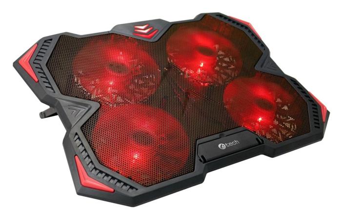 Chladící podložka C-TECH Zefyros (GCP-01R), casual gaming, 17,3", červené podsvícení, regulace otáče