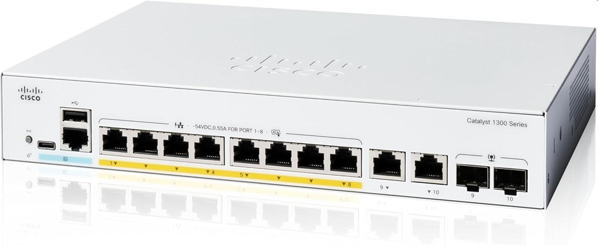 Cisco Catalyst switch C1300-8P-E-2G (8xGbE,2xGbE/SFP combo,8xPoE+,60W,fanless) - REFRESH C1300-8P-E-2G-RF