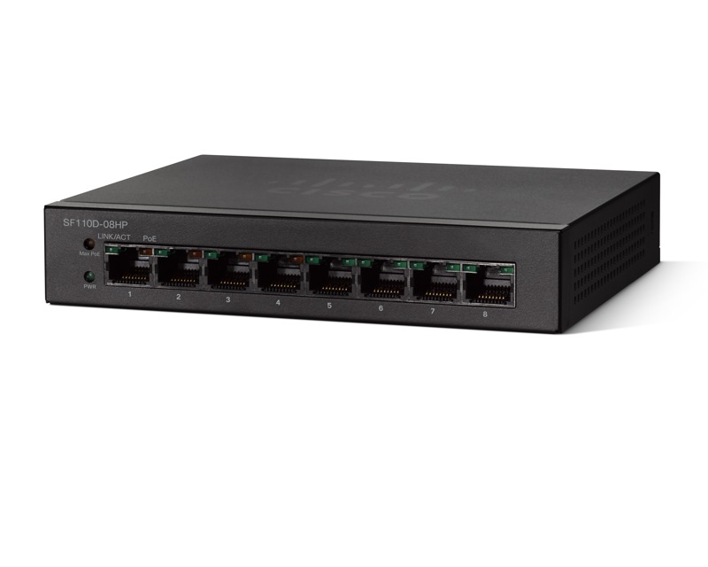 Cisco Small Business SF110D-08HP - Přepínač - neřízený - 4 x 10/100 (PoE) + 4 x 10/100 - desktop, p SF110D-08HP-EU