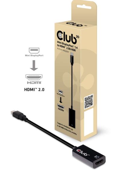 Club3D Adaptér aktivní mini DisplayPort 1.4 na HDMI 2.0b, HDR (M/F), 16cm CAC-1180