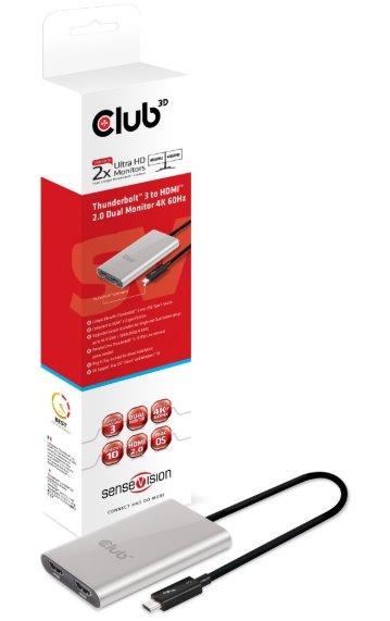 Club3D Adaptér Thunderbolt 3 na 2x HDMI CSV-1574
