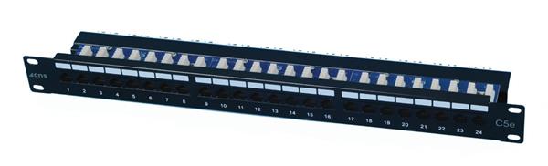 CNS patch panel 24port Cat5E, UTP, blok 110, vyväz. lišta, 1U, čierny ECR24T-KR-CEC/BK