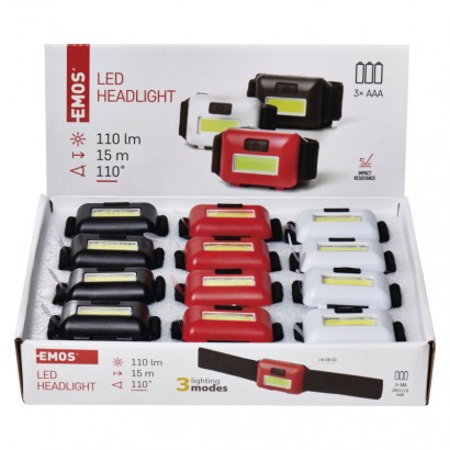 COB LED čelovka P3538, 110 lm, 3× AAA, 12 ks 8592920080344