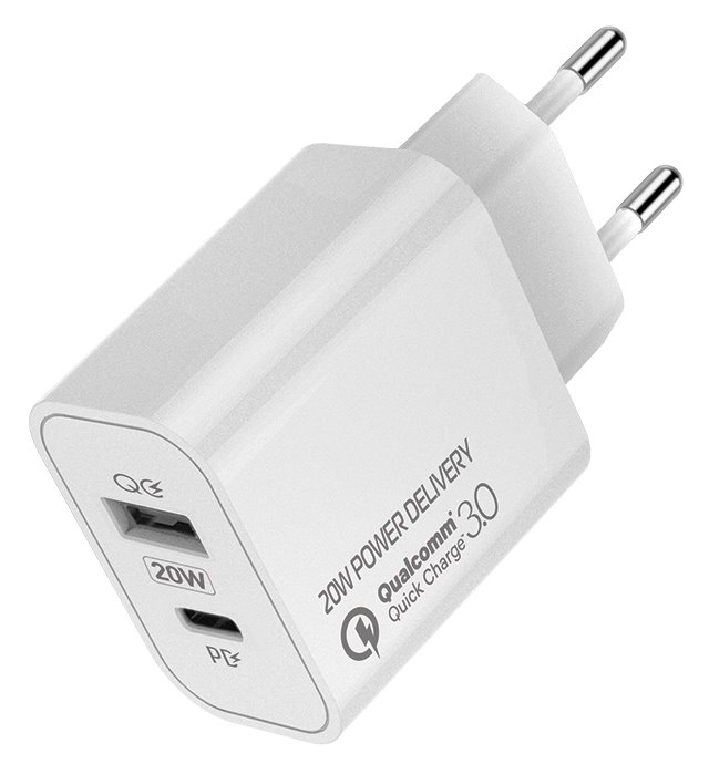 COLORWAY 1x USB a 1x USB-C/ síťová nabíječka/ 20W/ 100V-240V/ Bílá CW-CHS025QPD-WT