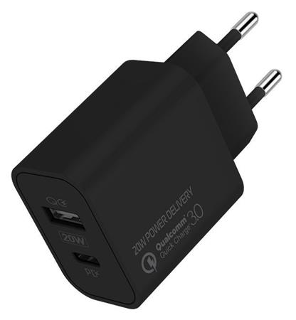 COLORWAY 1x USB a 1x USB-C/ síťová nabíječka/ 20W/ 100V-240V/ Černá CW-CHS025QPD-BK