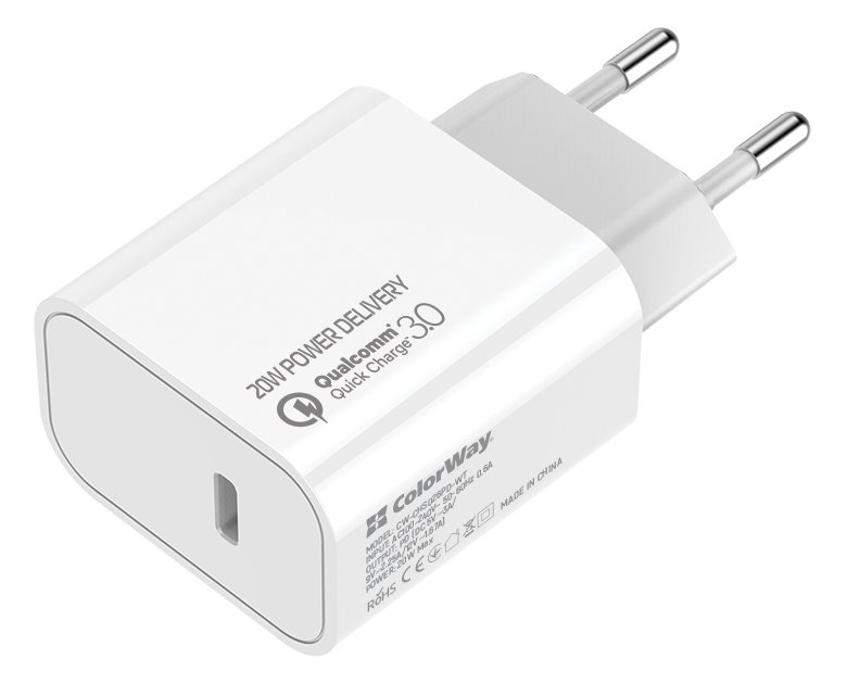 COLORWAY 1x USB-C/ síťová nabíječka/ 20W/ 100V-240V/ Bílá CW-CHS026PD-WT