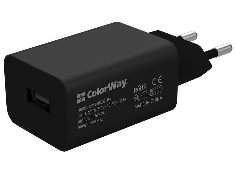 COLORWAY 1x USB/ síťová nabíječka/ 10W/ 100V-240V/ Černá CW-CHS012-BK