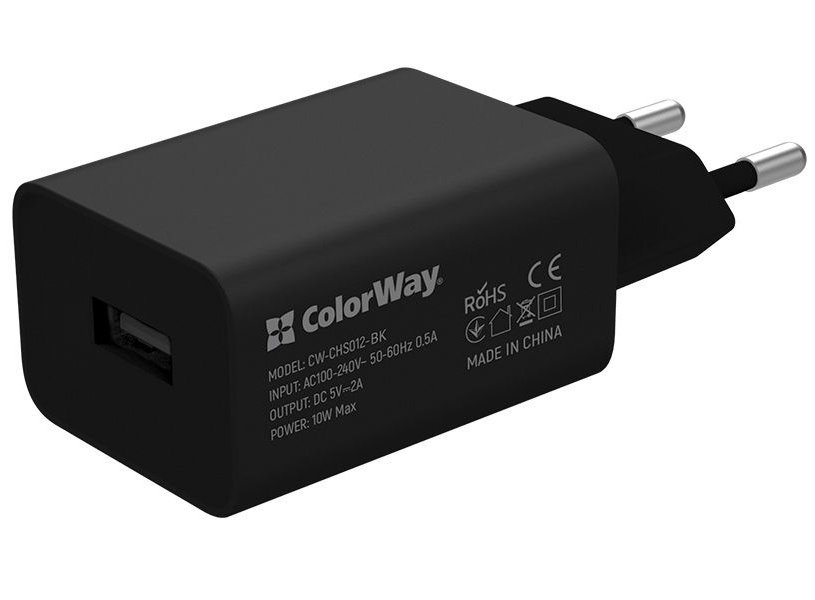 COLORWAY 1x USB/ síťová nabíječka/ 10W/ 100V-240V/ Černá + kabel Apple Lightning 1m CW-CHS012CL-BK