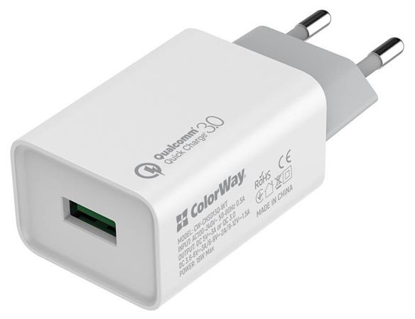 COLORWAY 1x USB/ síťová nabíječka/ 18W/ 100V-240V CW-CHS013Q-WT