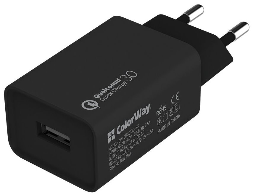 COLORWAY 1x USB/ síťová nabíječka/ 18W/ Quick Charge/ Černá CW-CHS013Q-BK
