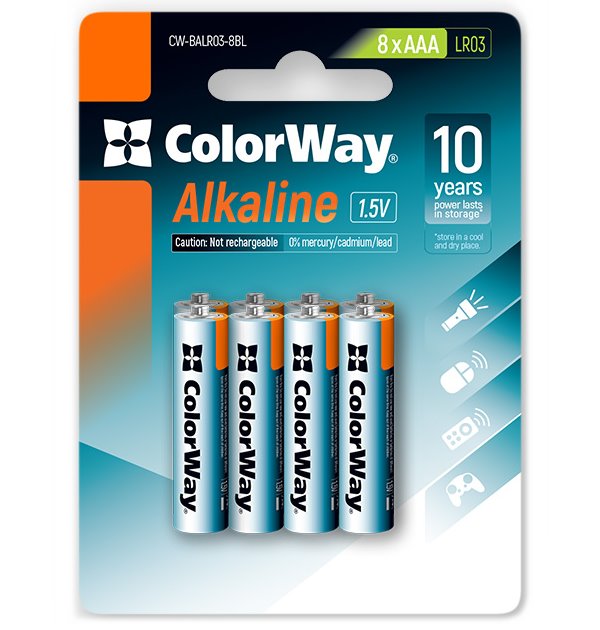 Colorway alkalická baterie AAA/ 1.5V/ 8ks v balení/ Blister CW-BALR03-8BL