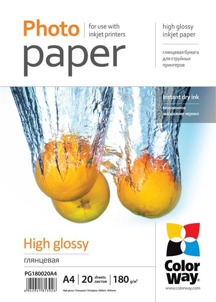 COLORWAY fotopapír/ high glossy 180g/m2, A4/ 20 kusů PG180020A4