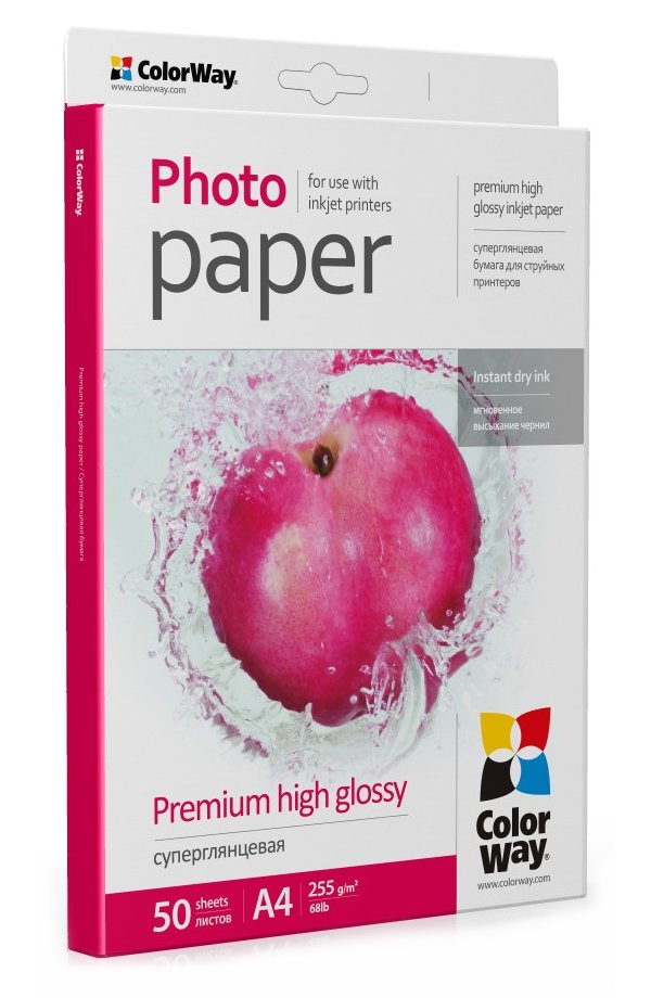 COLORWAY fotopapír/ premium high glossy 255g/m2, A4/ 50 kusů PSG255050A4