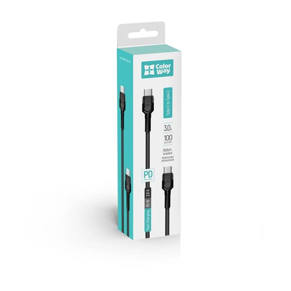 ColorWay Kábel USB Type-C - Type-C (PD Fast Charging 60W) 3.0A 1m CW-CBPDCC047-BK
