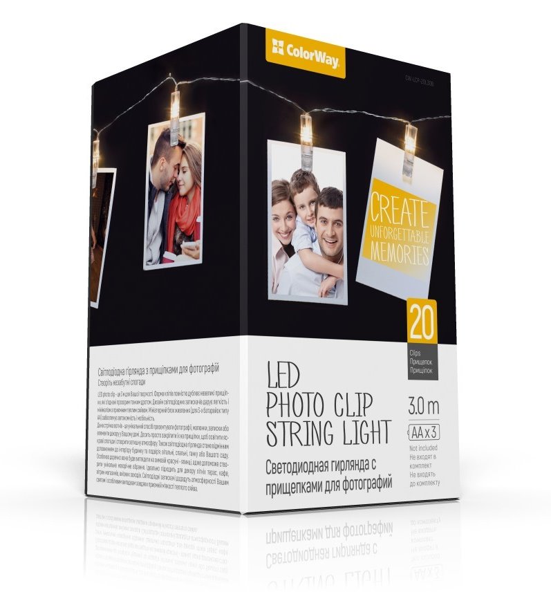 COLORWAY LED fotokolíčký / 20 kolíčků / délka 3 m / 3x AA CW-LCP-20L30B