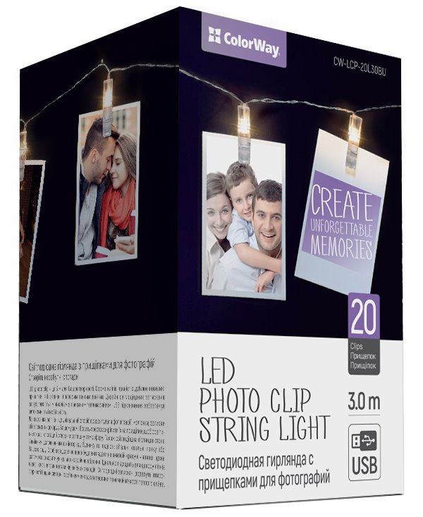 COLORWAY LED fotokolíčky / 20 LED / délka 3 m / teplá bílá/ napájení USB CW-LCP-20L30BU