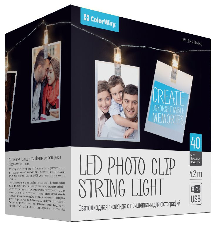 COLORWAY LED fotokolíčky / 40 LED / délka 4,2 m / teplá bílá/ napájení USB CW-LCP-40L42BU