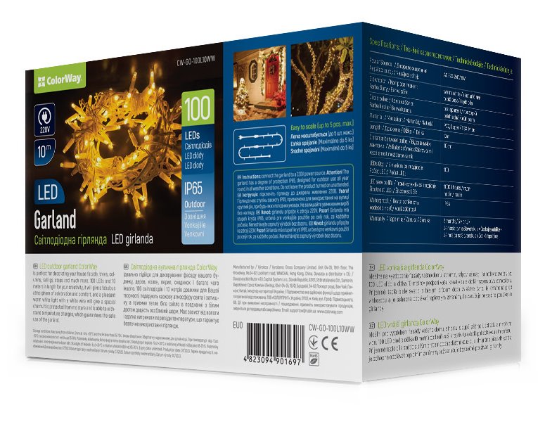 COLORWAY LED řetěz/ IP65 / 100 LED / délka 10m / teplá bílá/ napájení AC, 220V, 6W CW-GO-100L10WW