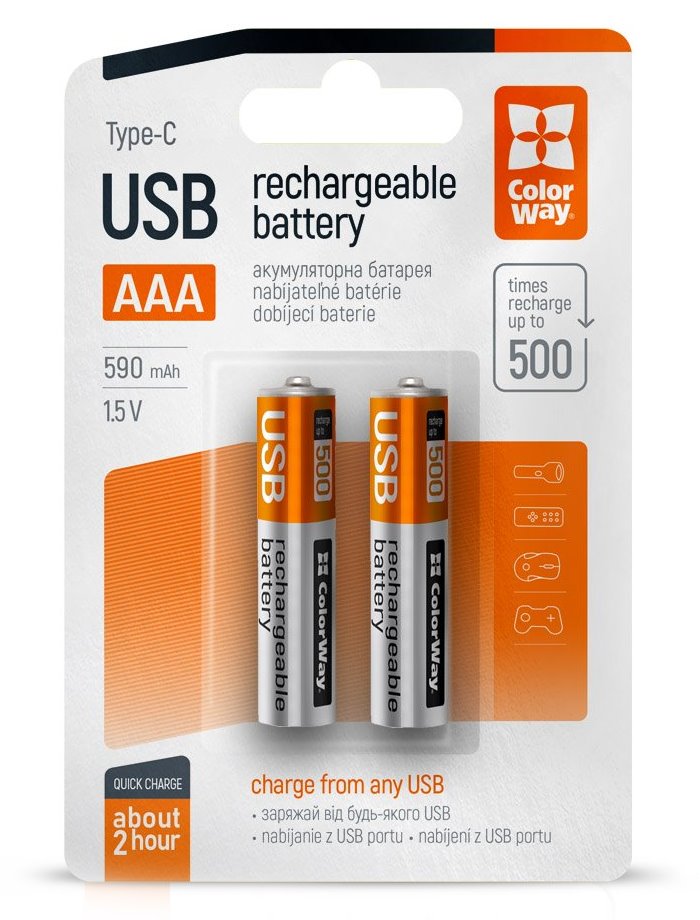 Colorway nabíjecí baterie AAA 590mAh/ USB-C/ 1.5V/ 2ks v balení CW-UBAAA-09
