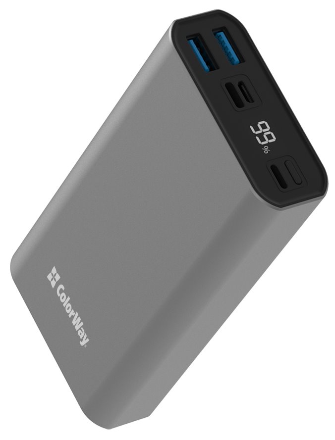 COLORWAY powerbanka/ 20 000mAh/ 2x USB QC3.0/ USB-C Power Delivery 20W/ Lighting/ LED/ Micro-USB/ Šed CW-PB200LPH3GR-PDD