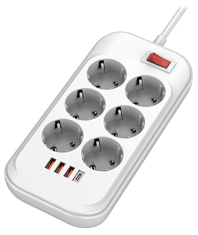 COLORWAY Prodlužovací napájecí přívod/ 6x Schuko/ 3x USB-A / 1x USB-C/ 36W/ kabel 2m CW-CHE64PDW