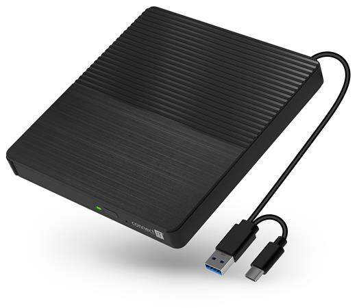 CONNECT IT 3v1 SlimDrive Externí CD/DVD mechanika USB-C/A CFF-1030-BK