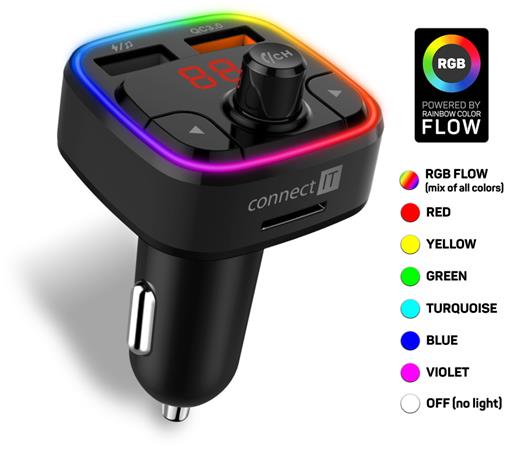 CONNECT IT CarRGB Bluetooth transmitter, 2xUSB+MicroSD, ČERNÝ CCC-9090-BK
